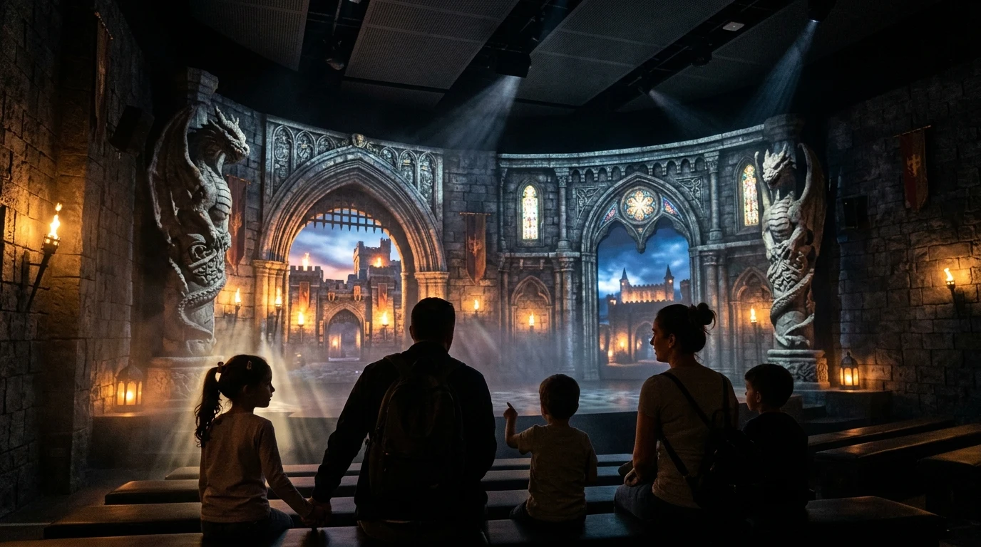 Children and families watching the Pre-Show projection mapping in Dubai