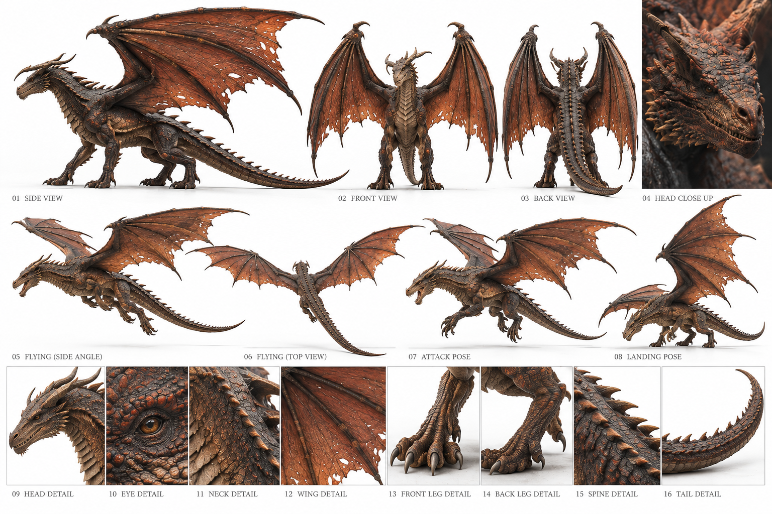 Dragon Creature Turnaround & Detail Sheet