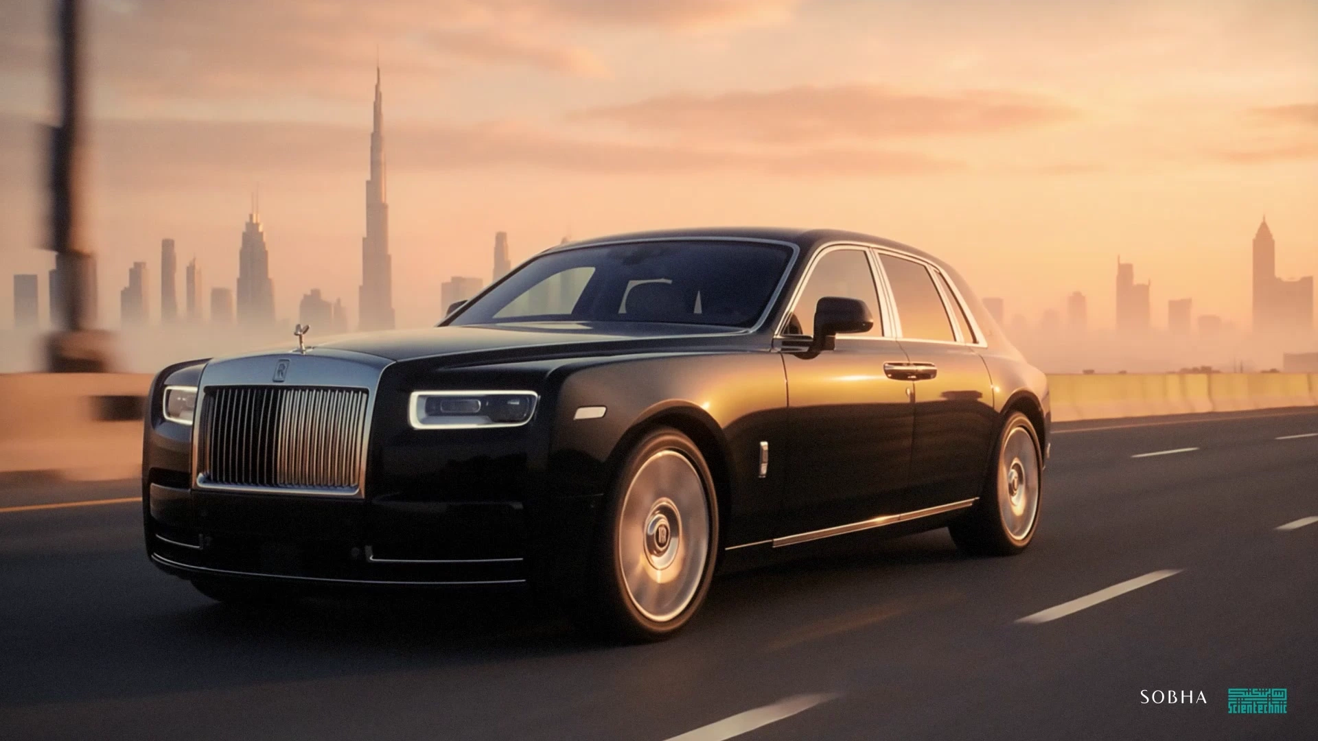 Executive Approach — Dubai Skyline & Rolls-Royce Transit