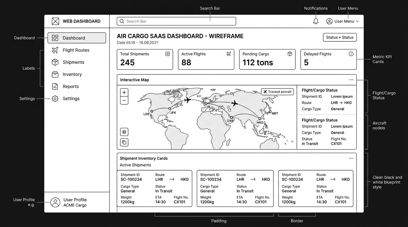 SaaS Dashboard UX Wireframe Blueprint
